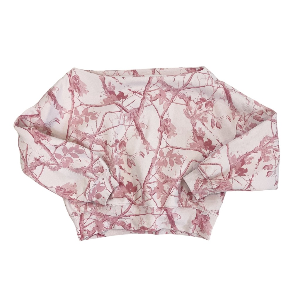 Abercrombie & Fitch Pink Tree Camo Off Shoulder Sweatshirt Large Soft AF